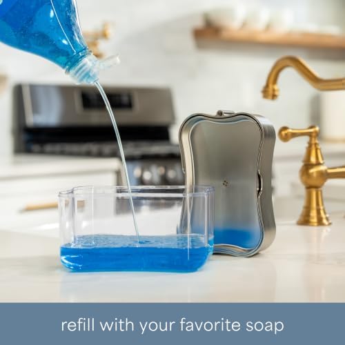 S&T INC. Dish Soap Dispenser and Sponge Holder, Metallic Silver - Image 3