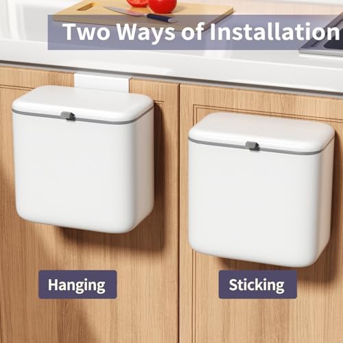 Compost Bin Kitchen for Countertop or Under Sink, 2.6 Gallon Hanging Small Trash Can with Lid, Garbage Can for Cabinet Door, Indoor/outdoor Food Waste Bin for Kitchen, Bathroom, RV, Office, White - Image 6