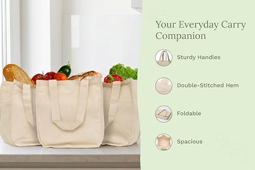 Best Canvas Grocery Shopping Bags - Cloth Grocery Tote Bags - Reusable Cotton Grocery Tote Bags with Bottle Sleeves - Image 3