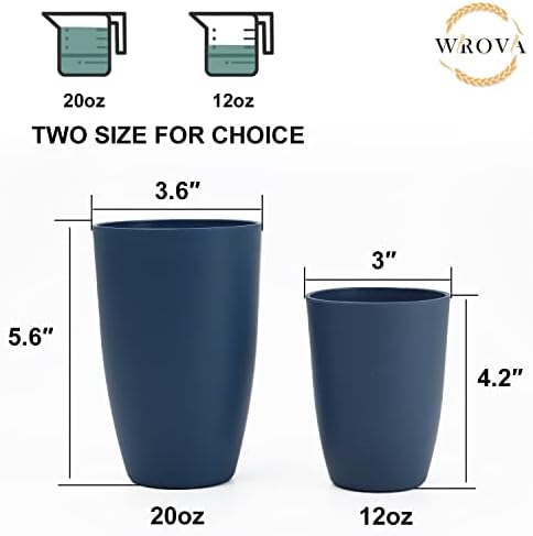 Wrova Wheat Straw Cups 6 PCS Good Alternative to Plastic Reusable Cups 20 oz Unbreakable Drinking Cup Reusable Dishwasher Safe Water Plastic Glasses Navy Blue - Image 3