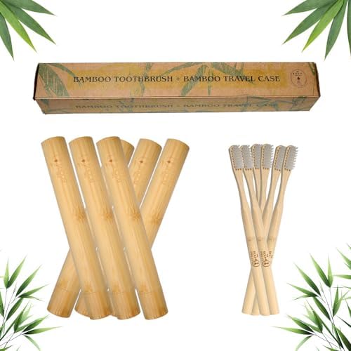 Bamboo Toothbrush & Travel Case Set – Eco-Friendly Oral Care with Soft Bristles – Sustainable & Portable Dental Hygiene Kit2 Pack (6) by Unknown