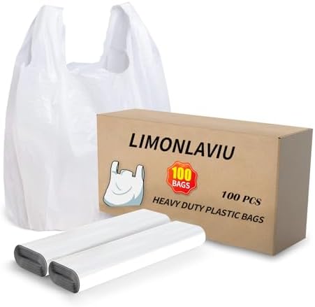 LimonLaviu Plastic Bags - 100 Pack (11.5'x 6.5" x 21') with Handles for Small Business, Restaurants, Grocery & Trash by LimonLaviu
