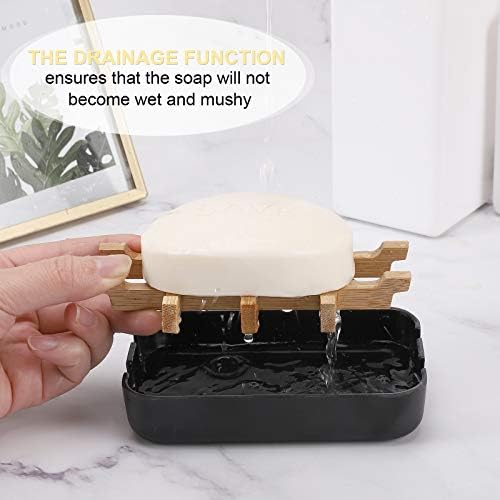 Bamboo Wooden Soap Dishes for Shower with Drainage for Bathroom Bar Soap Holder Soap Holder Sink Deck Bathtub Shower Tray (One Pieces Black) - Image 4