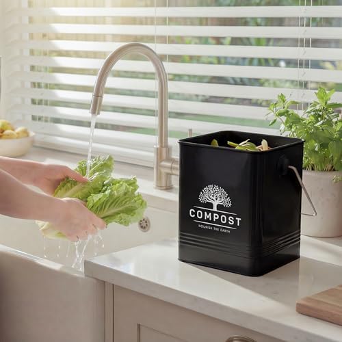PERFNIQUE Kitchen Compost Bin, 1.7 Gallon Countertop Compost Bin with Lid, Indoor Compost Bin Includes 2 Carbon Filters, Small Compost Bucket, Food Waste Bin for Kitchen with Trash Bags (Matte Black) - Image 5