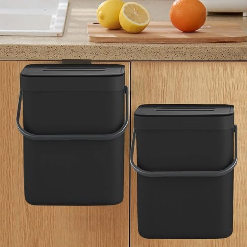 LALASTAR Countertop Compost Bin with Lid, Hanging Small Trash Can with Lid Under Sink for Kitchen, Food Waste Bin for Countertop, Mountable Garbage Can for Bathroom, RV, 5L/1.3 Gal, Black by LALASTAR