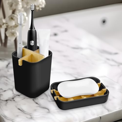 Toothbrush Holders and Soap Holder Set, Bathroom Accessories Countertop - Image 4