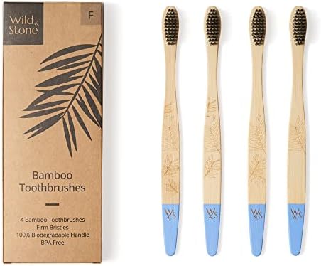 Wild & Stone | Firm Bristle Organic Bamboo Toothbrush | Four Handle Patterns | Firm Fibre Bristles | 100% Biodegradable Handle | Vegan Eco Friendly Bamboo Toothbrushes by Wild+%26+Stone