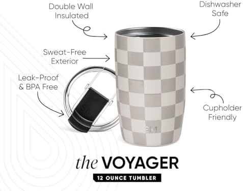 Simple Modern Travel Coffee Mug with Lid | 12oz | Checkered - Image 2