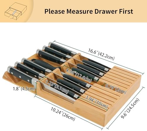 Utoplike In-Drawer Knife Block Bamboo Drawer Organizer, 12 Knives Holder - Image 2