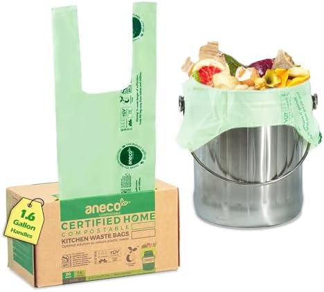 ANECO 100% Compostable Food Waste Bags 1.6 Gallon With Handles (30 Count) by ANECOCOMPOSTABLE