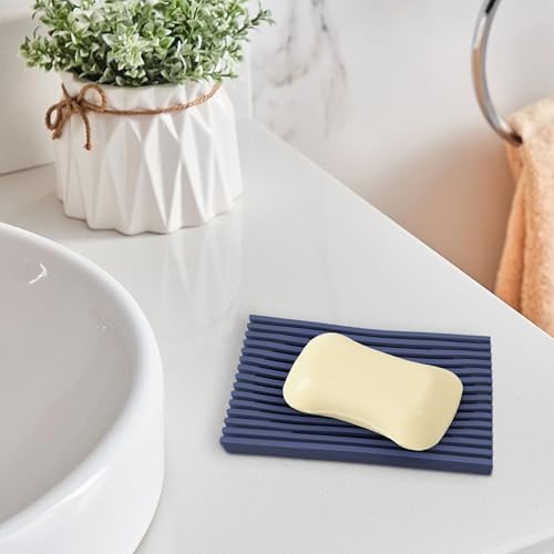 Aoheuo Modern Minimalist Soap Dish (2Pack),Drainage Silicone Soap Holder,5.5 Long by 3.15 Wide,0.55 inches high,Used for Kitchen, Bathroom,and Bar Sink(Blue,Blue) - Image 7