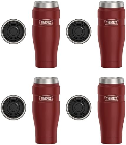 THERMOS Stainless King Vacuum-Insulated Travel Tumbler, 16 Ounce, Rustic Red (Pack of 4) by Thermos