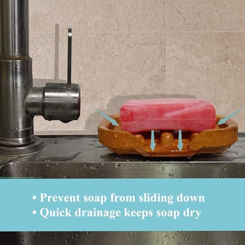 Bar Soap Holder for Shower by NAZAKOOL, Solid Teak Wood Soap Dish with Raised Edges (No-Slip), Draining Soap Saver for Bathroom, Kitchen Sink - Image 3
