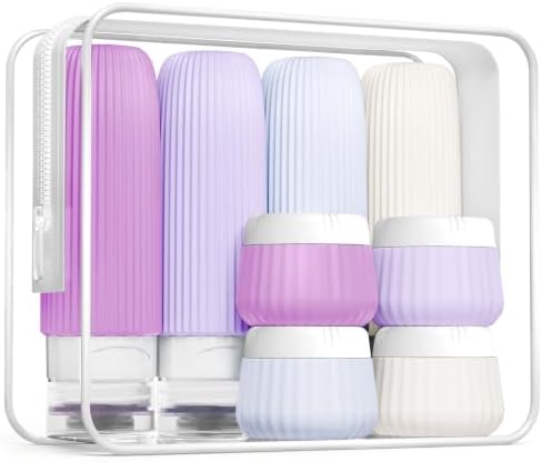 Mrsdry Travel Bottles for Toiletries 8 Pack, Tsa Approved Travel Size Toiletries 3 oz, Travel Containers for Toiletries, with Clear Bag, Leak Proof Silicone Squeezable Travel Essentials Creams Jars by Mrsdry