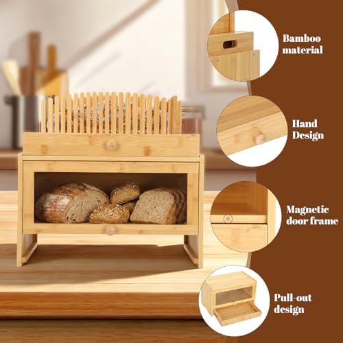 3in1 Bread Box for Kitchen Countertopm with Bread Slicer Bread Serving Tray - Image 3