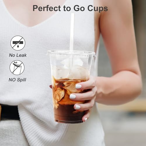 Dealusy 100 Pack - 20 oz Clear Plastic Cups with Lids and Straws - Image 4
