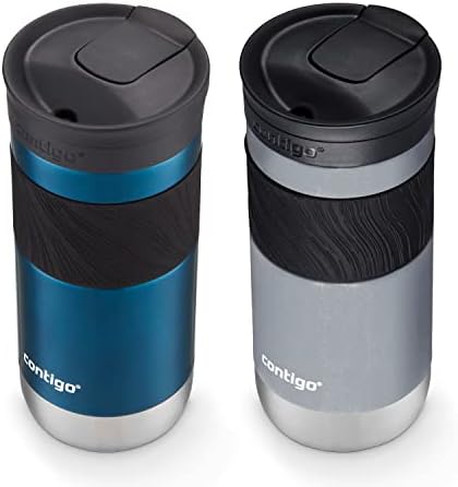 Contigo Byron 2.0 Snapseal Insulated Stainless Steel Travel Mug with Grip, 16oz, Blueberry Satin & Gold Morel (Pack of 8) - Image 2