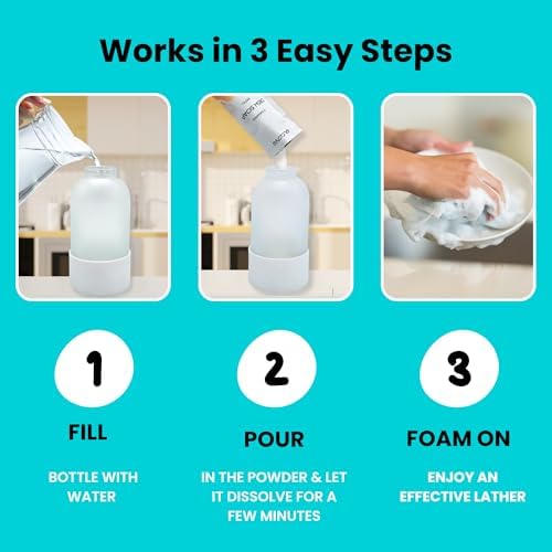 Foaming Dish Soap Refills (5pk), Concentrated Powder to Liquid Refills Make 5 Bottles x 12oz each of Non Toxic, Eco Friendly Unscented Dish Soap, Septic Safe - Image 2