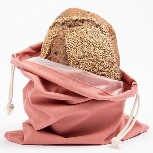 Sourdough Bread Bags for Homemade Bread, 2 Pack, Reusable Cotton Linen, Machine Washable, Freezer Safe - BPA-Free TPU Liner, Fits 2 Loaves Each, Beeswax Wrap Alternative, Drawstring Closure by Unknown