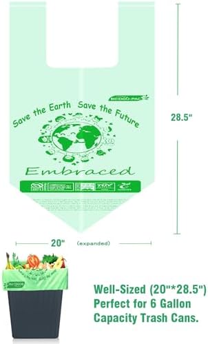 BEIDOU-PAC 4-6 Gallon Compostable Trash Bags, 75 Count, Kitchen Compost Bags With Handle, Sturdy Garbage Bags for Food Scrap Waste, ASTM D6400, US BPI Certified - Image 2