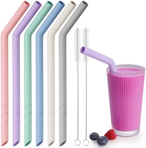 NiHome 6 PCS Extra Wide Reusable Bent Silicone Straws for Boba & Smoothies by NiHome