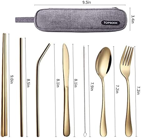 Portable Stainless Steel Flatware Set, Travel Camping Cutlery Set, Portable Utensil Travel Silverware Dinnerware Set with a Waterproof Case (Gold) - Image 5