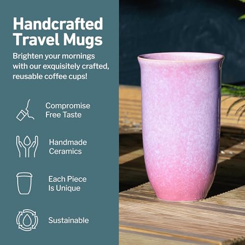 NOVA CERAMICS Coffee Travel Mug – Cup Holder Friendly Travel Mug– Microwave & Dishwasher Safe White & Purple Tumbler - Coffee Mug Fits In Cup Holder – 16oz – Astral Bloom - Image 2