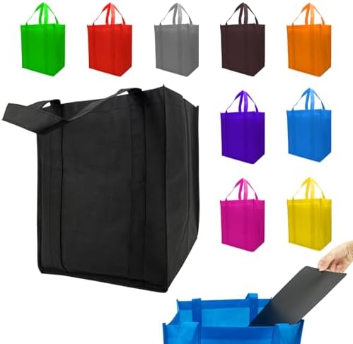 10 Pack Reusable Shopping Bags - 14.9x12.6x9.4 Inth Bulk Tote Bag for Grocery with 5 Pack Thick Plastic Bottom can Hold 50 Lbs, Foldable & Durable with Reinforced Handles by Unknown