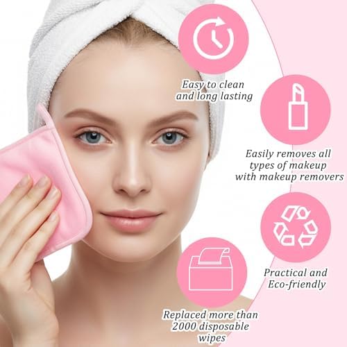 48 Pcs Reusable Makeup Remover Pads Cloths, Soft Microfiber Makeup Towels and Eraser, 8 Colors Facial Cleansing Washable Towels for Face, Hands, Bathroom (5.5 x 6.3 Inch) - Image 7