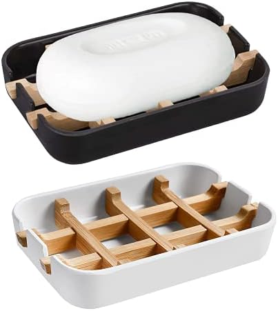 Aoheuo Modern Bamboo Fiber (2 Pack) Soap Holder and Soap Dish Combination (Removable),5.12 Long by 3 Wide, 0.98 inches high, Used in Kitchens, bathrooms, and bar Sinks by Aoheuo