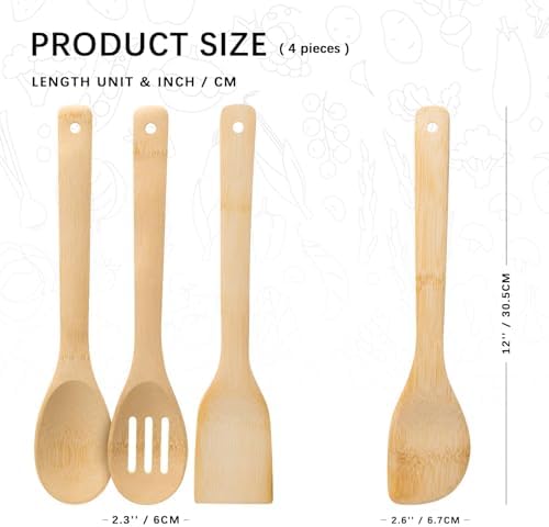 Wooden Spoons for Cooking, 4-Piece Bamboo Cooking Utensil Set - Image 2