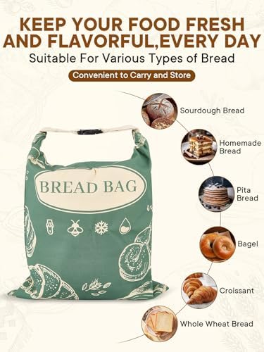 2 Pack Zippered Beeswax Bread Bags 17×13 Inch Large Cotton Sourdough Bread Bags Reusable Bread Storage Bags for Homemade Bread Freezer Safe for Bagel Croissant & Baguette Kitchen Baking Supplies - Image 2