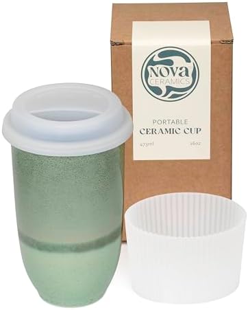 NOVA CERAMICS Coffee Travel Mug – Reusable Coffee – Microwave & Dishwasher Safe Coffee Green Tumbler - Gifts For Women Men Him Her – 16oz – Emerald by NovaCeramics