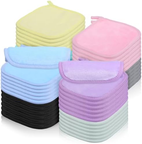 48 Pcs Reusable Makeup Remover Pads Cloths, Soft Microfiber Makeup Towels and Eraser, 8 Colors Facial Cleansing Washable Towels for Face, Hands, Bathroom (5.5 x 6.3 Inch) by Unknown