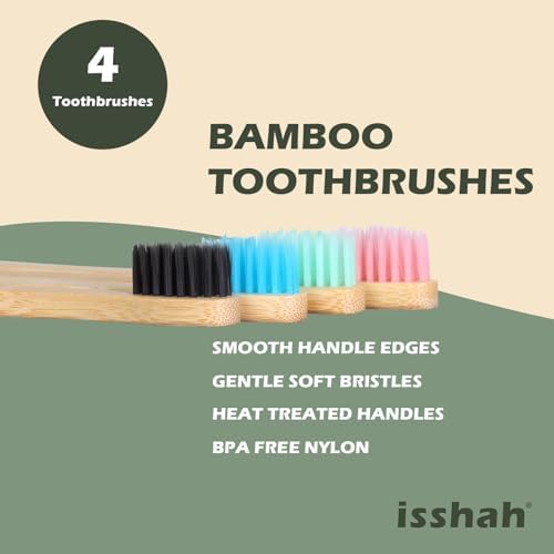 Isshah Kids Bamboo Toothbrushes Biodegradable Handle BPA Free Eco Friendly Children Size, Pack of 4 - Image 2