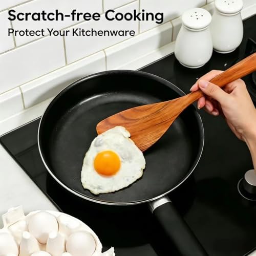 Wooden Cooking Utensils Set with Holder, 8 Pcs Teak Wood Kitchen Utensils - Image 6