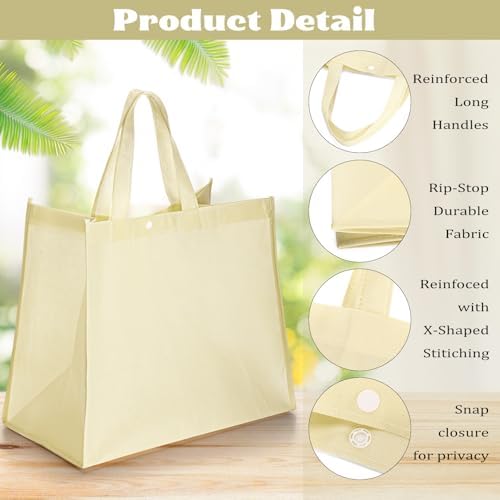 Zhehao 60 Pcs Reusable Grocery Bags Bulk Large Foldable Shopping Tote Bags Non Woven with Handle and Plastic Button(Beige) - Image 3