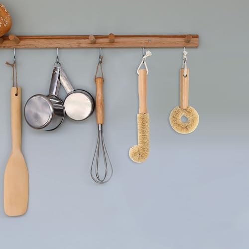 2PCS Coconut Brush Fiber Bottle Wooden Cleaning Brush, Scrub Head for Deep Pan Cleaning Washing, Sturdy Eco-Friendly with Natural Wood Handle Holder, Bristle Scrubber Set for Kitchen Dishes Vegetable - Image 5