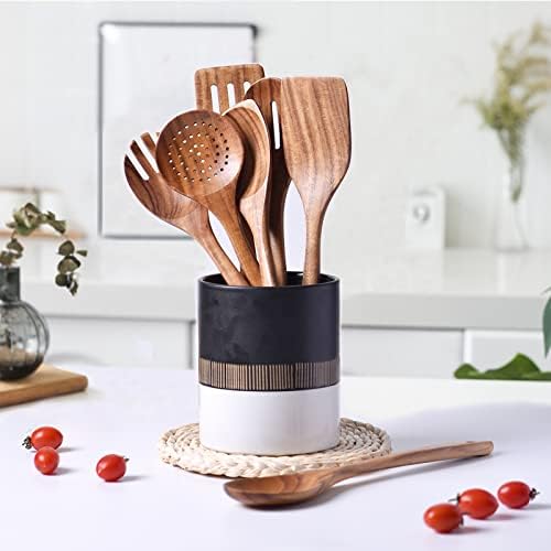 Gudamaye 13 inch Long Wooden Utensils for Cooking, Long Handle Wooden Spoons for Cooking, 7 PCES Crafting Wooden Spoon Set, Wooden Kitchen Utensil set, Natural Teak Wooden utensil Set - Image 4