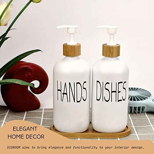 Glass Soap Dispenser Set - Hand Soap and Dish Soap Dispenser with Bamboo Tray. Vintage Soap Dispenser with Pump for KitchenKitchen Drain Outlet and Bathroom. Stylish Permanent Labels (Matte White) - Image 5