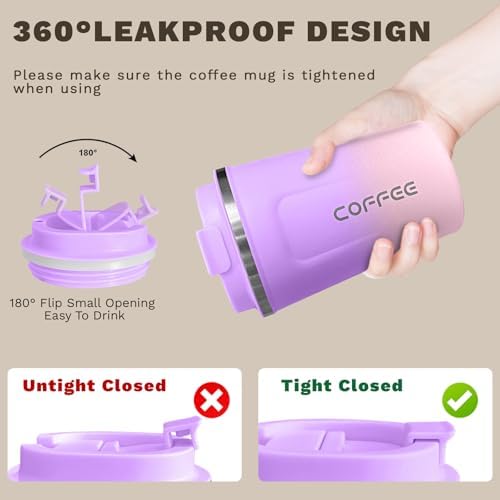 SPLMIFA Travel coffee mugs leak-proof,coffee cups with lids, stainless steel vacuum insulated coffee tumblers, thermal insulation cups for men & women keep drinks hot & cold(2nd-Purple Pink, 17OZ) - Image 5