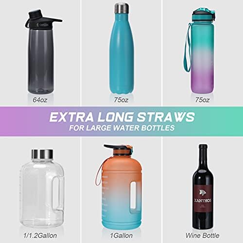 12 Pack Extra Long 14.5 inch Reusable Silicone Straws for Stanley 40 oz Tumbler 1 Gallon 128 75 64 OZ Tumbler, Large Water Bottle -Wine Bottle - Flexible Drinking Straws with 2 Cleaning Brushes - Image 4