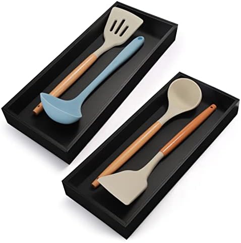 Lixple Bamboo Kitchen Drawer Organizer, 2 Pack, 15" x 6" x 2", Black by Lixple