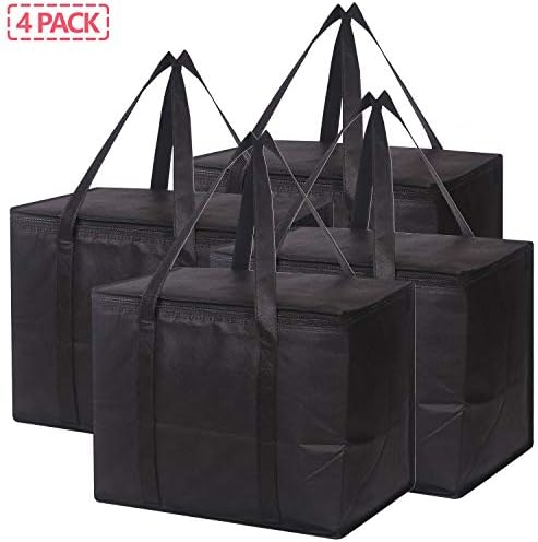 Set of 4 Large Insulated Reusable Grocery Bags with Sturdy Zipper and Handles, Foldable Washable Heavy Duty Cooler Totes for Hot or Cold Food Delivery, Groceries, Travel, Shopping - Image 3