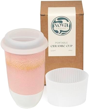 NOVA CERAMICS Travel Mug On the Go Coffee Mug Microwave & Dishwasher Safe Green Tumbler - Gifts For Women Men 16oz Afterglow by NovaCeramics
