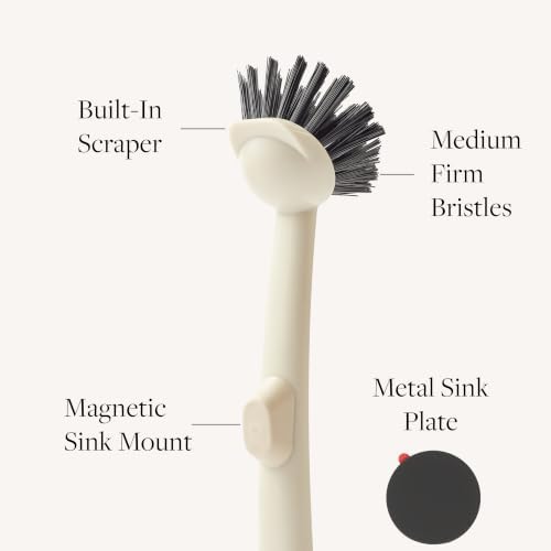 Earth & Mango Magnetic Dish Brush & Scraper, Snaps to Sink, Warm Sand Beige - Image 4