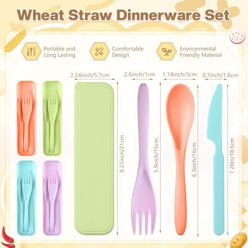 Jinei Reusable Travel Utensils Set Wheat Straw with Case,Macaron Color - Image 2