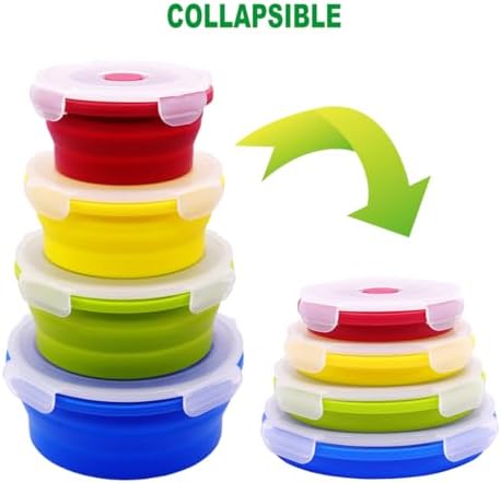 Set of 4 Collapsible Silicone Food Storage Containers With Lids, Round Collapsible Bowls For Kitchen, Microwave, Dishwasher and Freezer Safe, Foldable Meal Prep Bento Lunch Box, BPA Free - Image 7