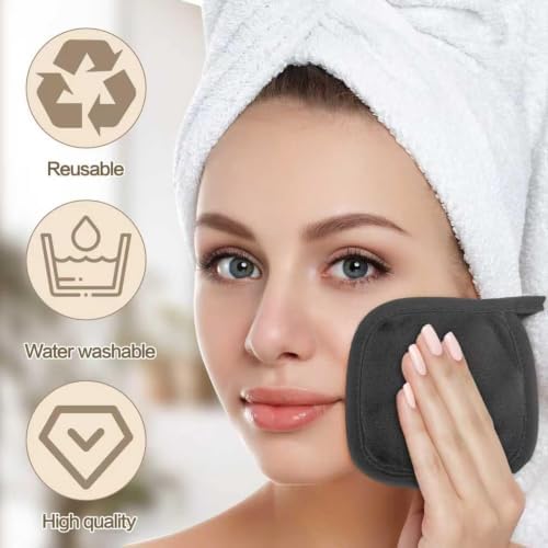 Puomue Makeup Remover Cloth 12 Pack, Super Soft and Reusable Microfiber Makeup Remover Towels for All Skin Types, Perfect Face Towels for Women, 6 Inch x 6 Inch, Dark Grey - Image 4