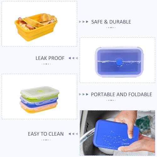 3 Pack Collapsible Silicone Food Storage Containers with Lids, 40.6oz Bento Lunch Boxes, for Kitchen, Office, Camping, Travel, BPA Free - Image 4